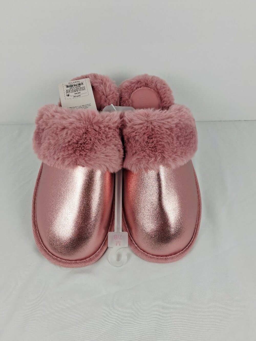 Metallic Faux Leather Slippers With Plush Lining Pink Size M (7/8) By Auden
